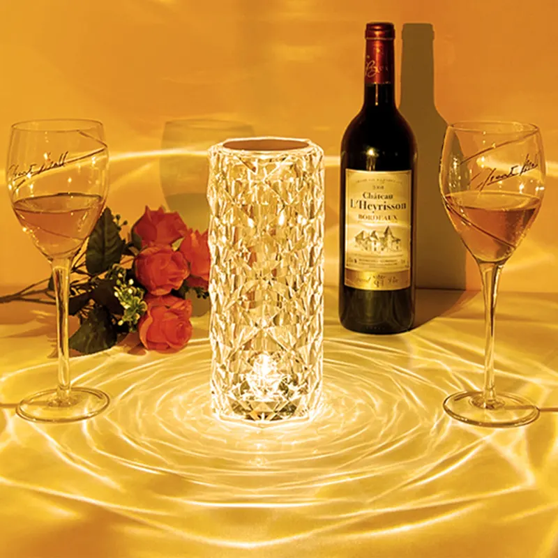 Net rouge chaud atmosphère romantique créative lampe de table en cristal rose chambre lampe de table de chevet