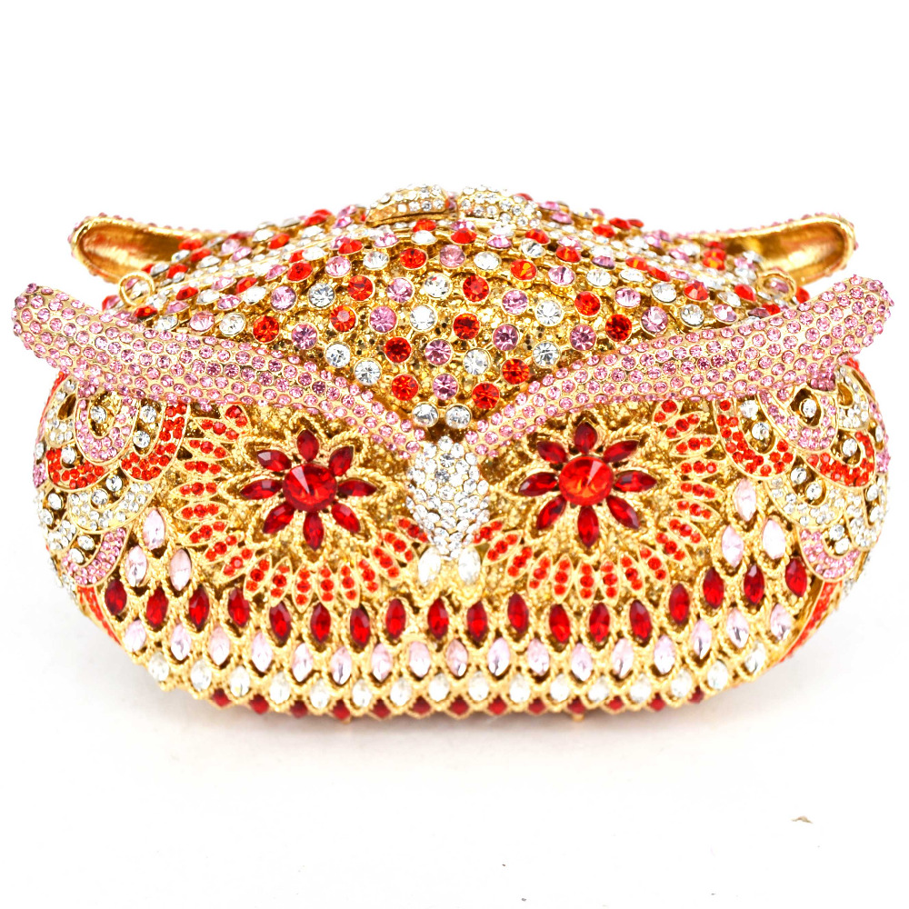 Chaliwini Animal Designer Owl Clutch Evening Bag Crystal Luxury Wedding Purse lovely Diamond Chain Women Handbags