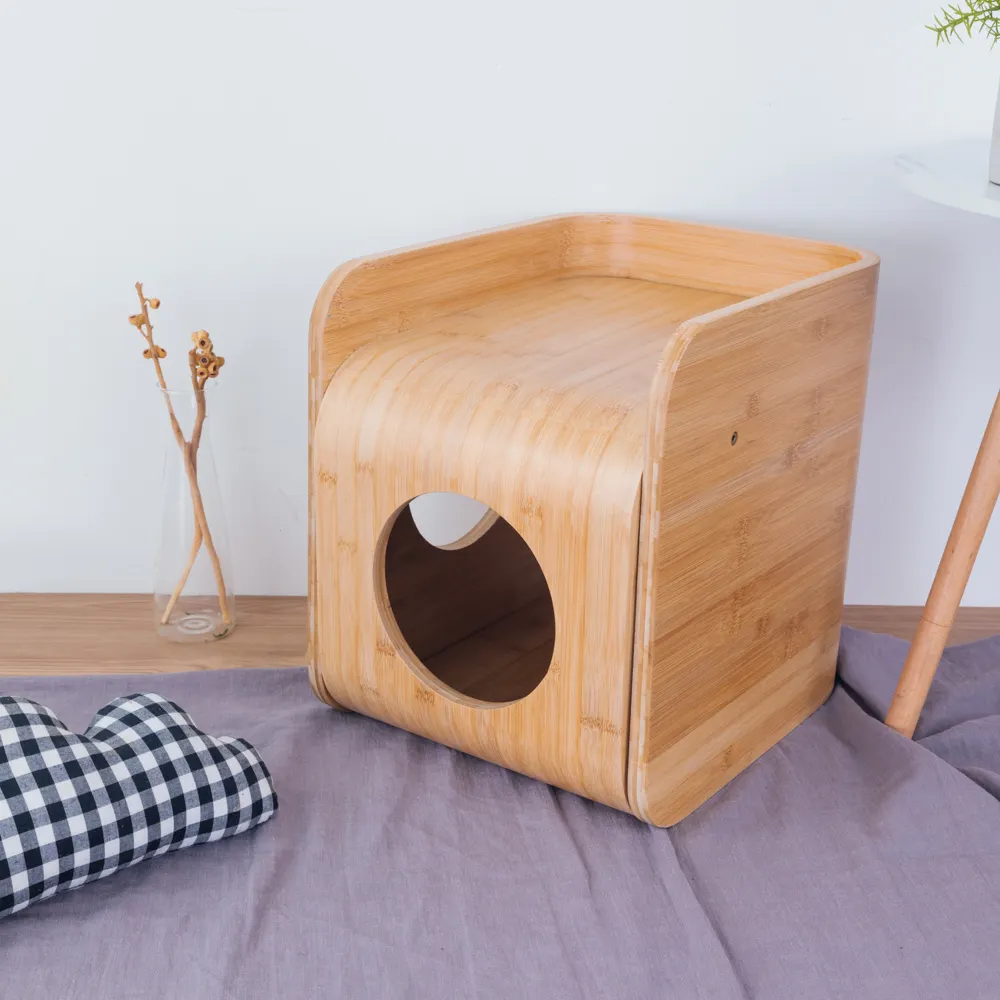 人気の簡単なクリーニング固体木製屋外屋内犬ペットハウス犬猫木製ベッド