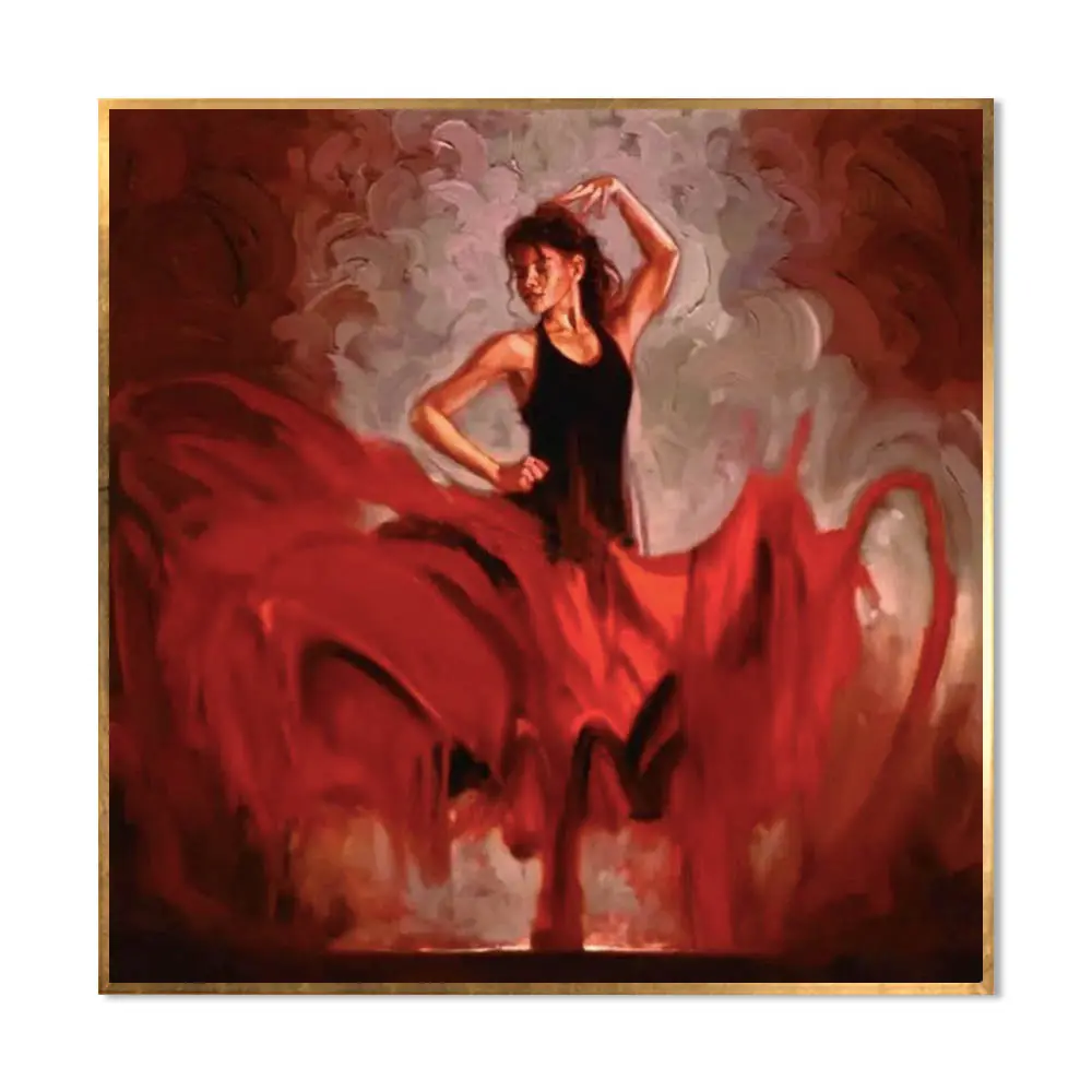 Preço de fábrica arte por atacado artesanal flamenco dança pintura a óleo em tela impressão dançarino retrato imagem parede