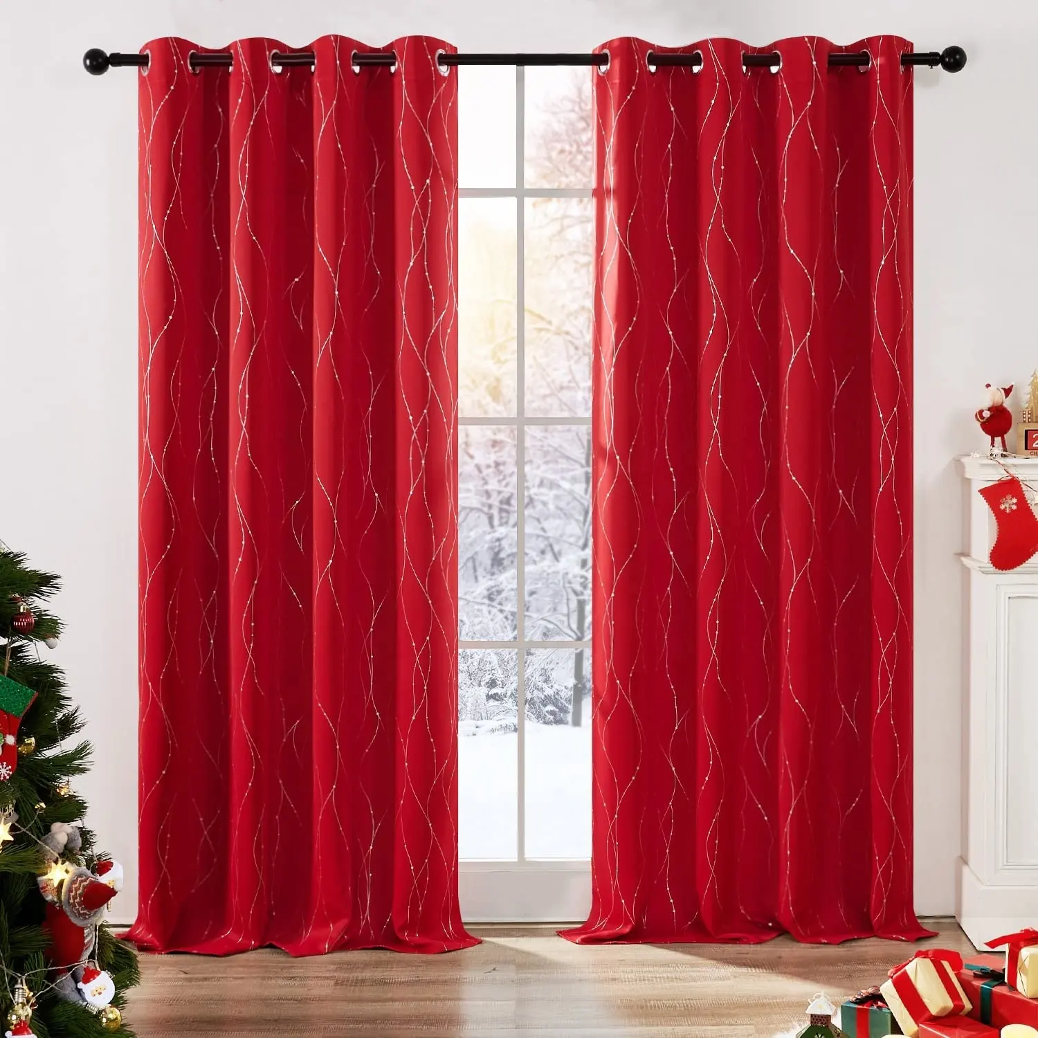 Роскошный отель для дома красные затемняющие оконные шторы из фольгированной полиэфирной ткани рождественские шторы для гостиной спальни