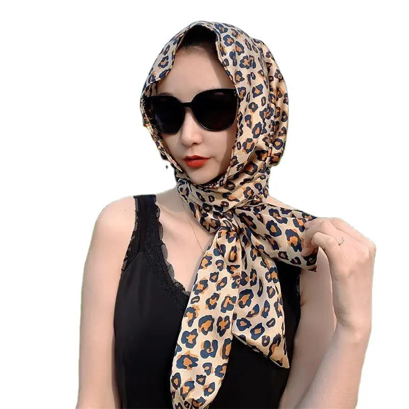 2024 Hot Wholesale Large Size Long High Quality Muslim Chiffon Bonnet Leopard Headgear Customized Women Polyester Soft Cap