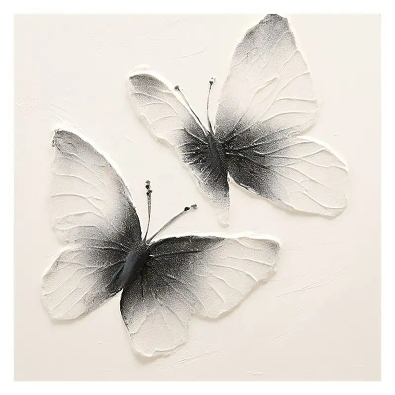 Gran 100% pintado a mano acrílico sala de estar decoración mariposa Animal blanco y negro decorativo moderno pared pintura lienzo arte