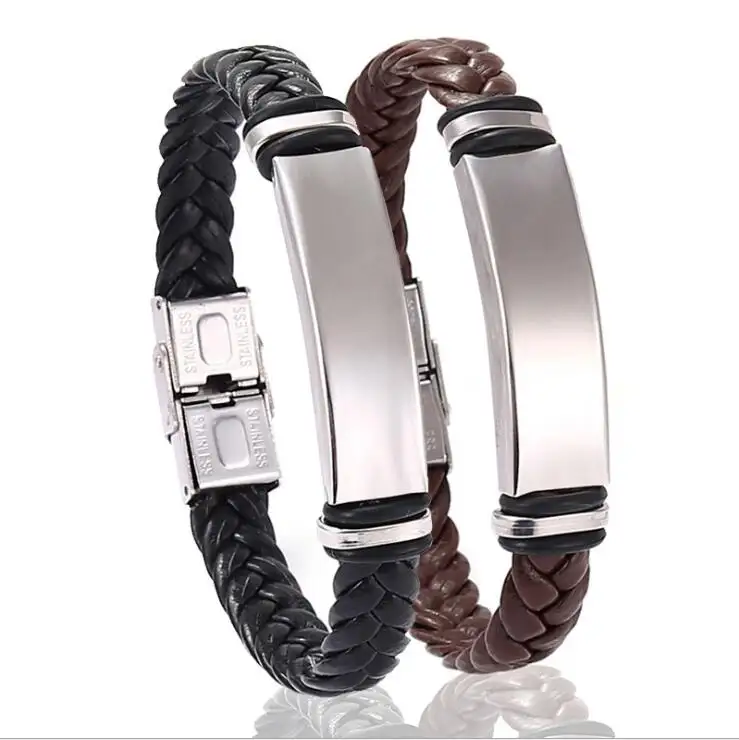 Bracciale con bracciale in titanio personalizzato con logo del marchio bianco da uomo