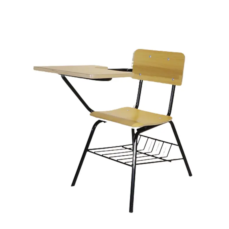 Muebles escolares baratos para sala de entrenamiento, sillón para tableta, silla de madera contrachapada para aula, silla para estudiantes con bloc de notas