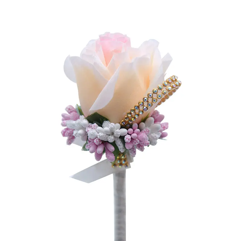 Broche en soie Rose pour marié, Corsage et boutonnières de mariage, accessoires de mariage, fleur de Corsage de demoiselle d'honneur