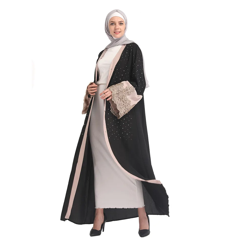 Abaya-nouveau modèle musulman 2019, avec pierres noires, à la mode, vêtements musulmans, en turquie, en crêpe, dubaï, offre spéciale