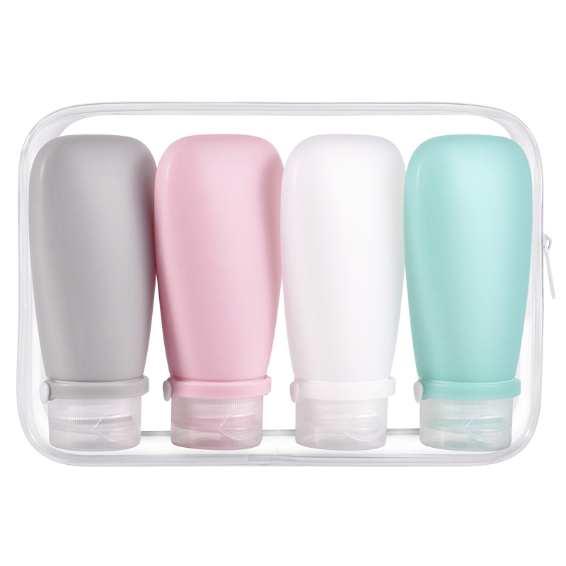 Juego de 4 botellas de 90 ml con bolsa de PVC