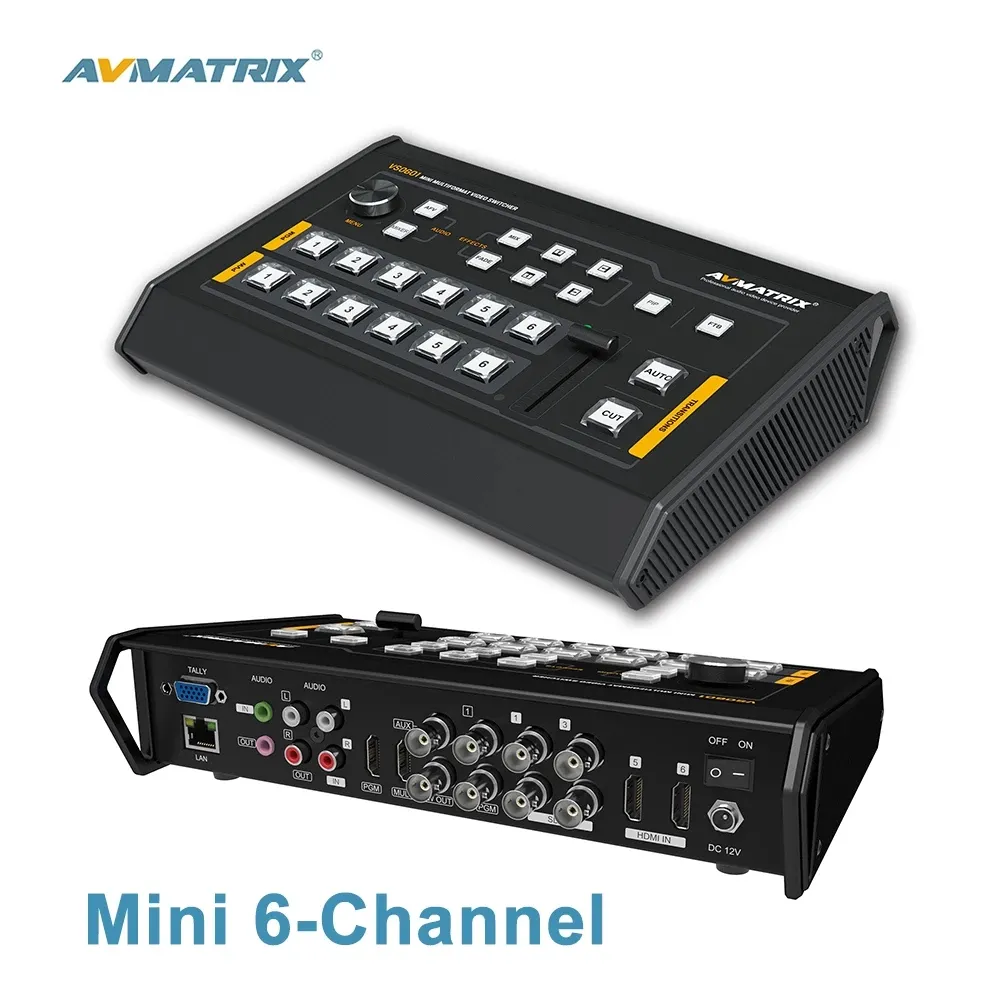 Avmatrix VS0601ミニ6チャンネルスイッチャーSDI/HD-MIマルチフォーマットビデオとTバーライブストリーミングビデオスイッチャー (DSLRカメラ用)
