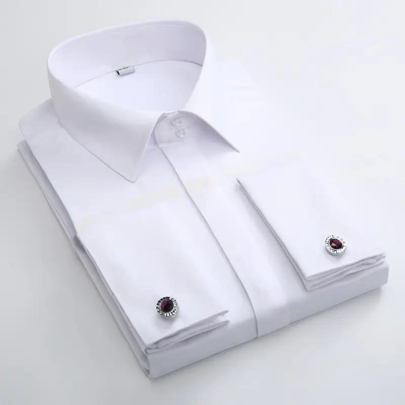 Новинка от производителя, модная 100% хлопковая саржевая ткань, однотонная, приталенная, изготовленная на заказ Мужская классическая рубашка со скрытыми кнопками, рубашки с французскими манжетами