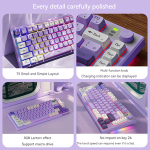 EWEADN V75 75% Teclado portátil de diseño silencioso 2,4G Inalámbrico para Bluetooth Modo dual RGB Interfaz USB Teclado de computadora New Pro