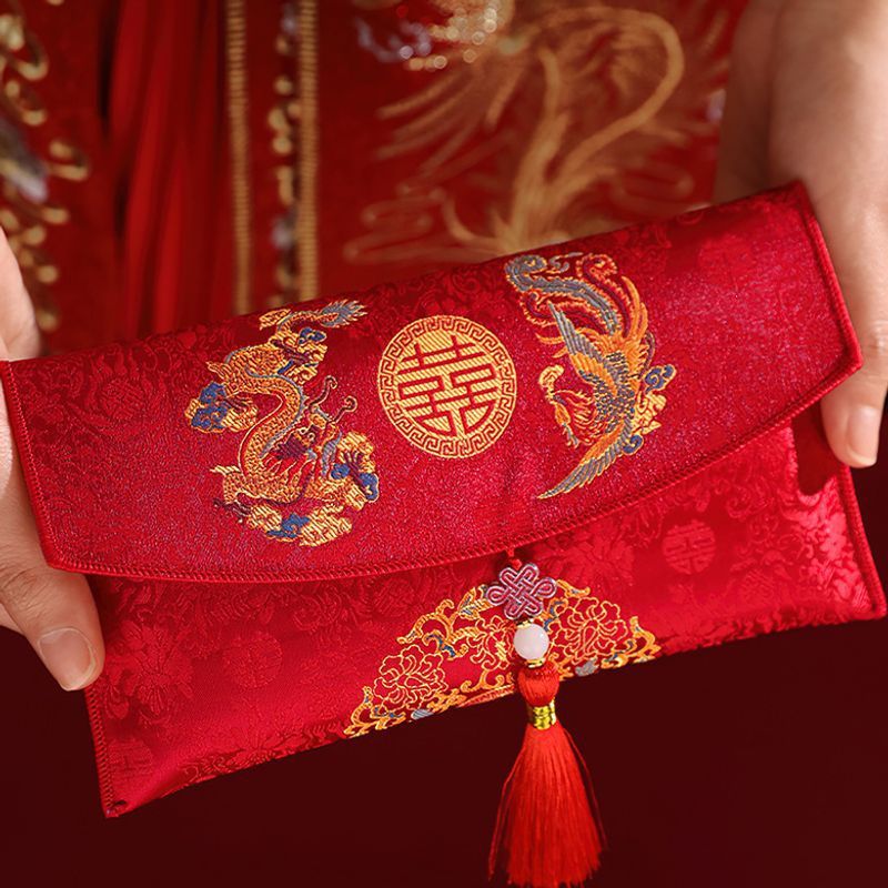 Brocart Song et broderie de Suzhou - Dragon et Phénix (avec pompons)