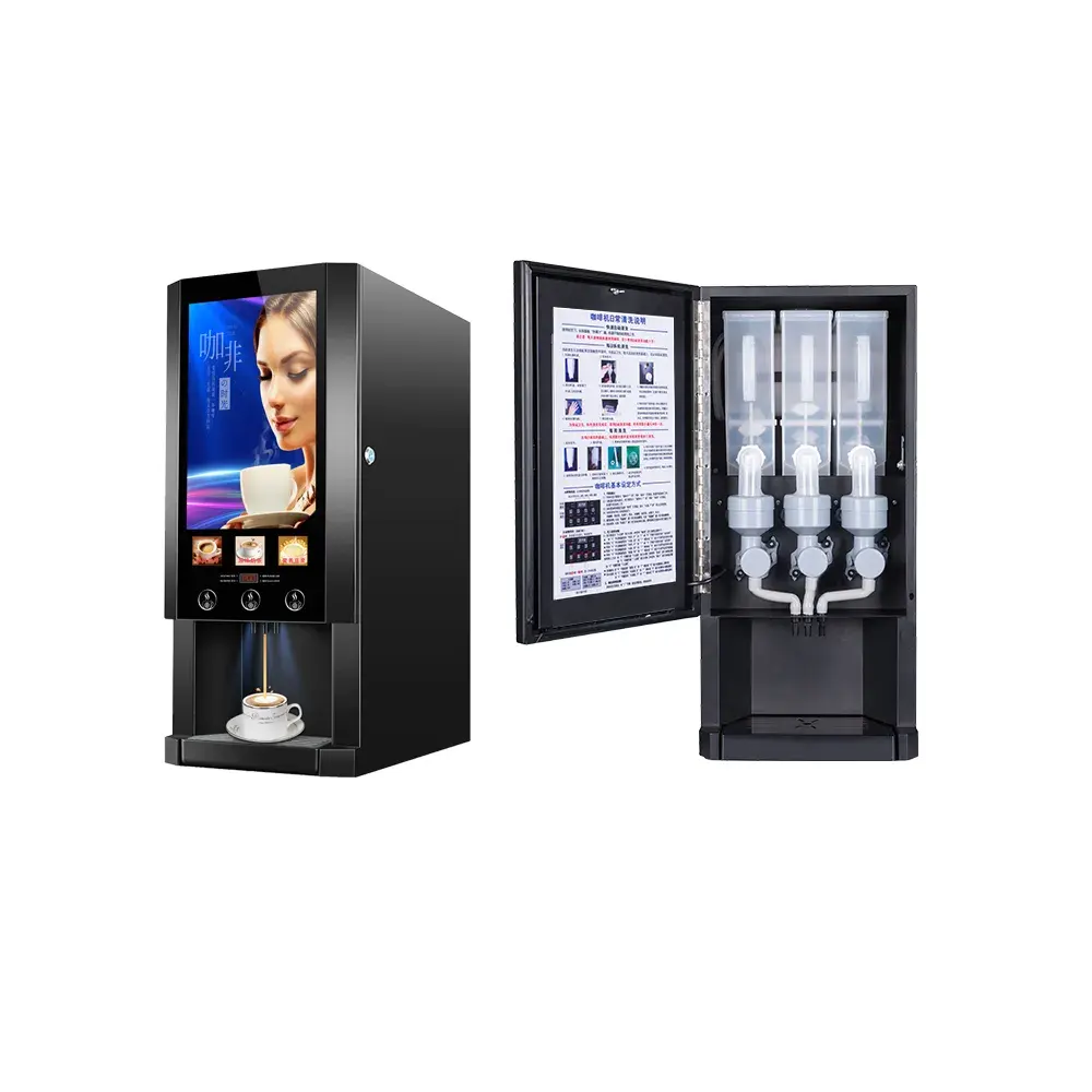 3 Hot Flavors Instant Smart Fully Automatic Commercial Desktop Espresso Milk Tea Coffee Vending Machine