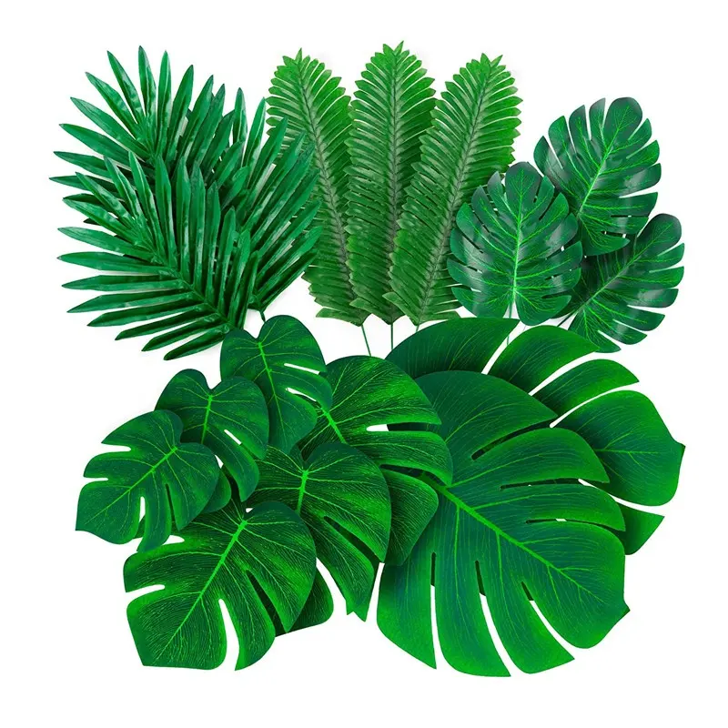 84 Pcs 6 Kinds Large Small Green Artificial Plant Tropical Palm Monstera Leaves with Stems for Party Decoration Wedding Birthday