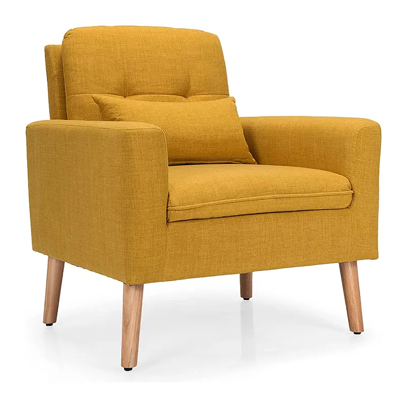 Linen Fabric Single Sofa Armchair Waist Pillow, Solid Wood Legs Thick Sponge Cushion