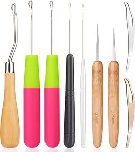 9-Piece Set Metal Crochet Ganchos para o cabelo Trava Agulha Bloqueio Ferramenta para Dreads Bloqueio Locs Ferramenta