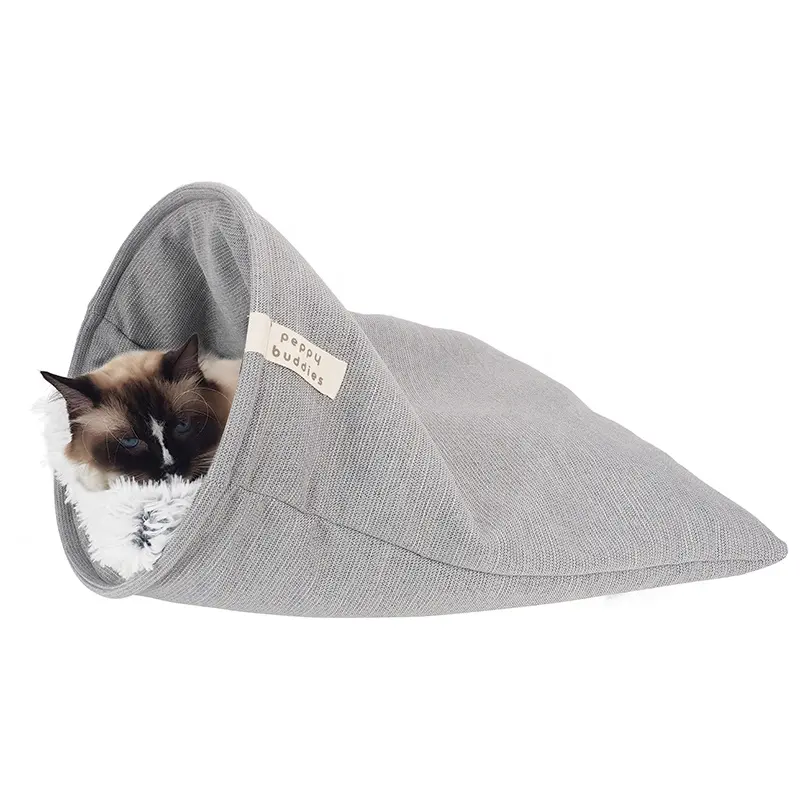 LS peppy friends-saco de dormir con anillo de acero para gato, con cojín de felpa largo de lujo reversible extraíble, nuevo diseño