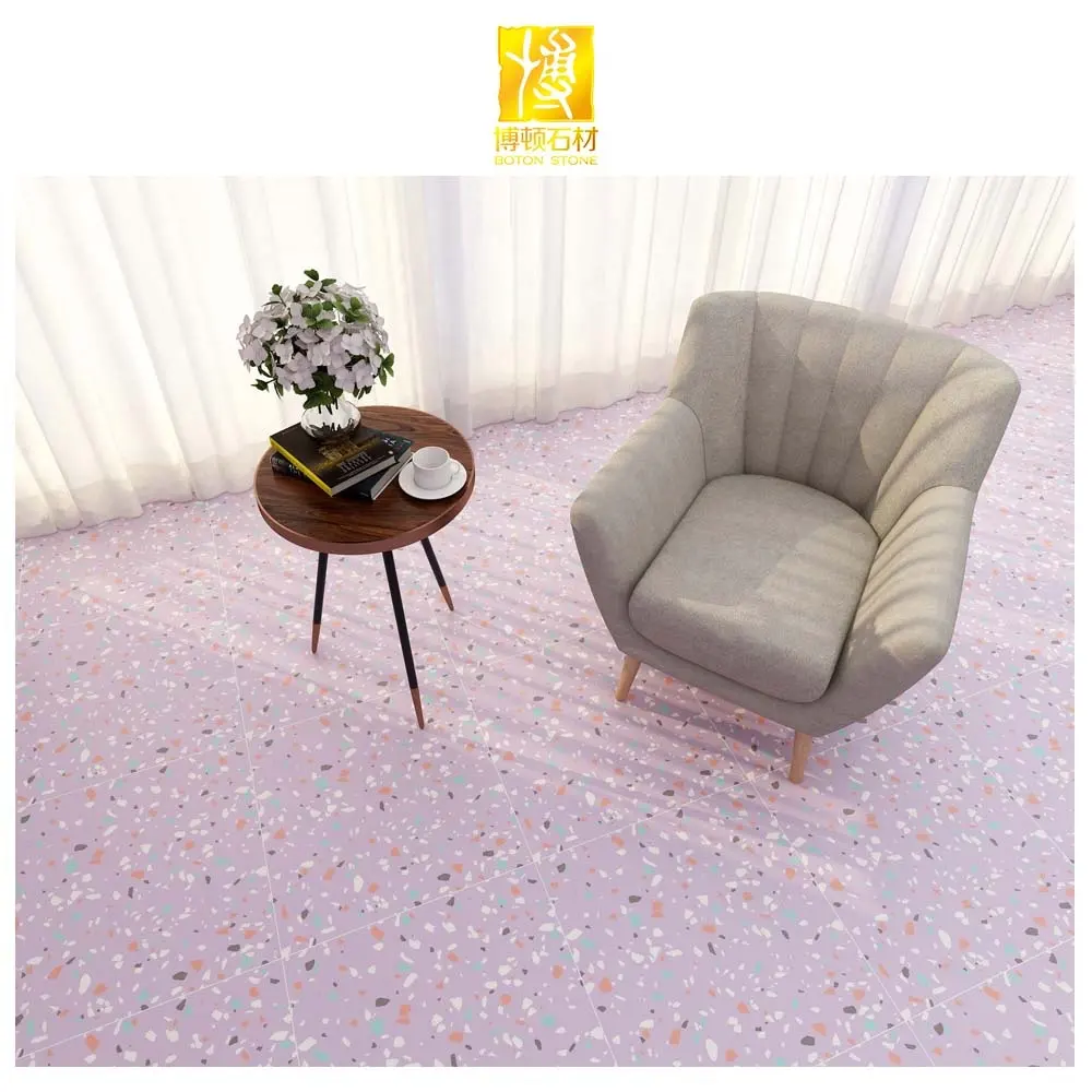 BOTON 돌 인공 Terrazzo 핑크 석판 저렴한 Terrazzo 타일 100x100cm Terrazzo 도자기