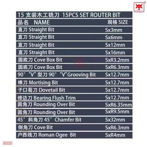 15pcs铣刨机钻头套装制造价格碳化钨立铣刀铣刨机钻头套装，用于带圆柄的木工铣刨机钻头 - Product Image 5