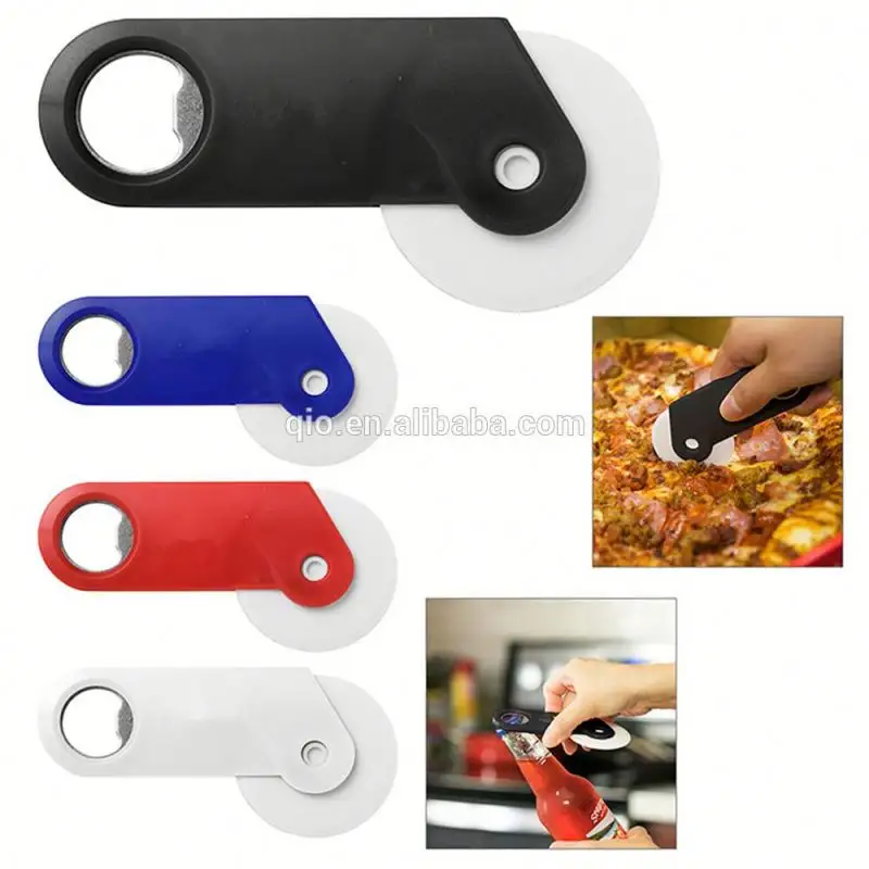 Amaozn Hot Sale Eco-Friendly Plastic Kitchen Tools Pizza Cheese wheel Cutter With bottle opener