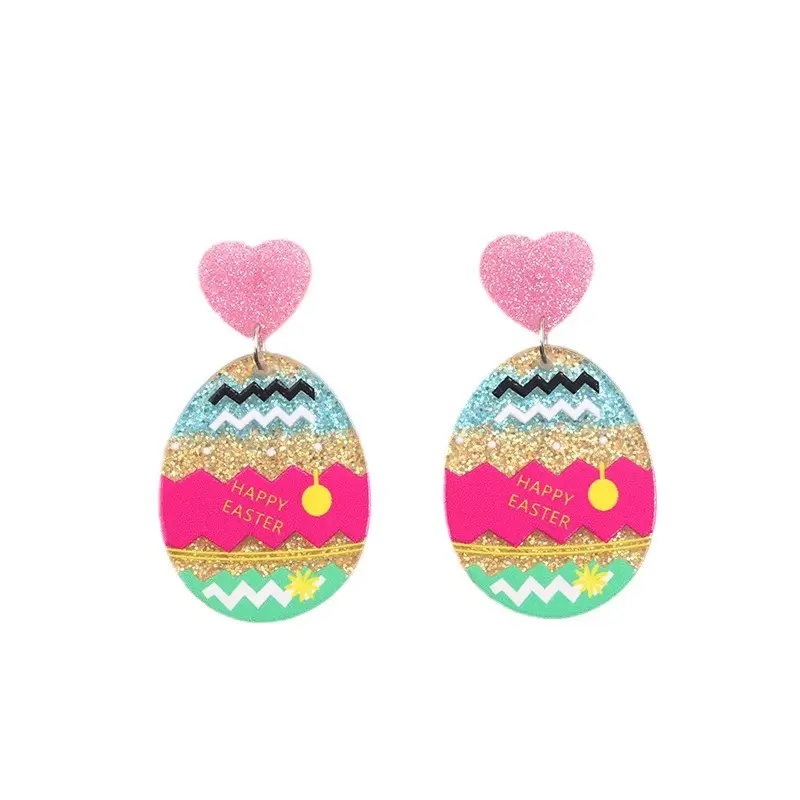 Brincos de acrílico de Páscoa da moda coloridos ovos de Páscoa lindos brincos estampados de coelho para mulheres