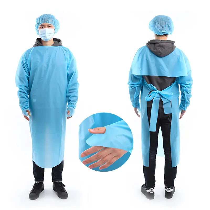 Disposable Waterproof Dustproof CPE Gown Isolation Gown with Sleeve and Thumb Loop CE ISO13485