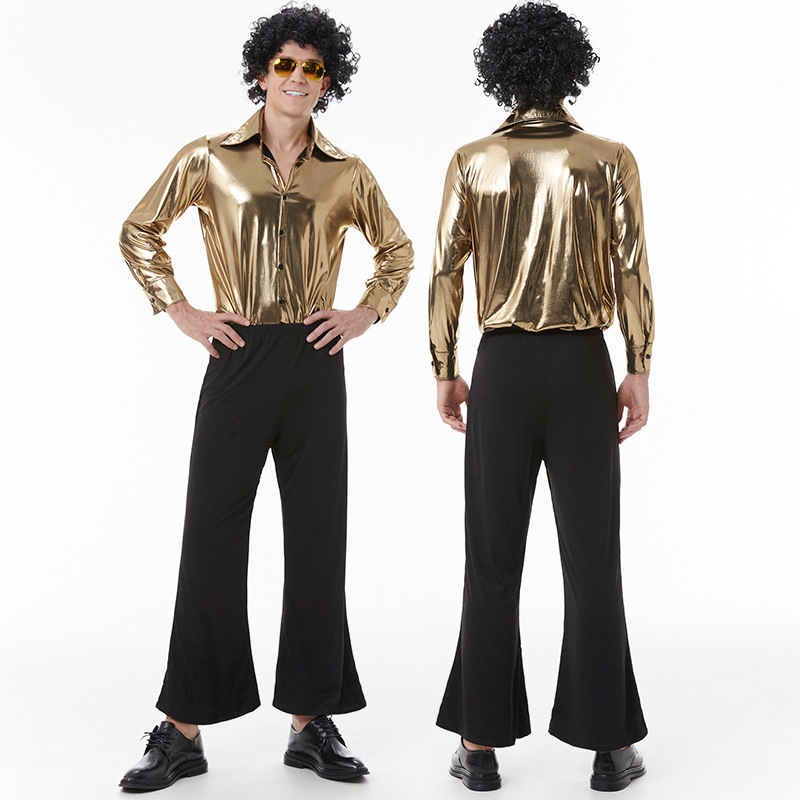 Costume pantalon disco pour hommes adultes années 60 et 70 doré