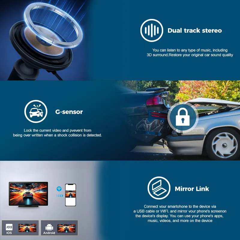 Maustor Carplay Screen 9 Inch for Universal Auto Hd Smart Dual Lens Radio Audio Wireless Carplay Android Auto Car Player
