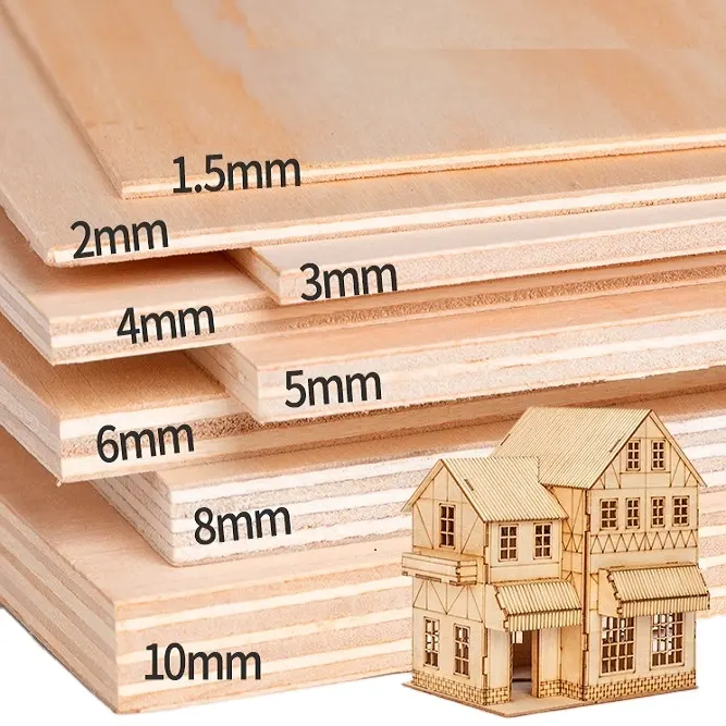 중국 공급 업체 도매 basswood 합판 1mm 2mm 3mm 4mm 5mm 6mm 7mm Basswood 시트 레이저 컷 DIY 모델 공예 퍼즐 장난감