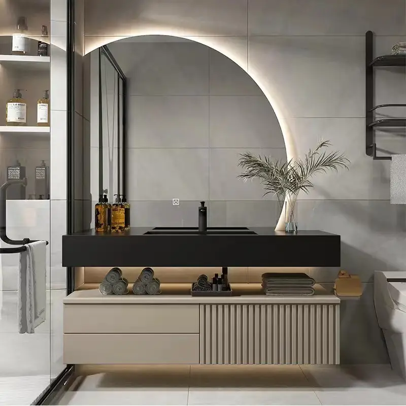 Современная ванная комната с Умной функцией беспощадного светодиодного полукруглого зеркала