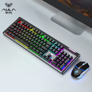 AULA T610 Wiederauf ladbarer drahtloser RGB-Tastatur-und Mausset mit Hintergrund beleuchtung Gaming Office Desktop-Laptop mit Metall funktion