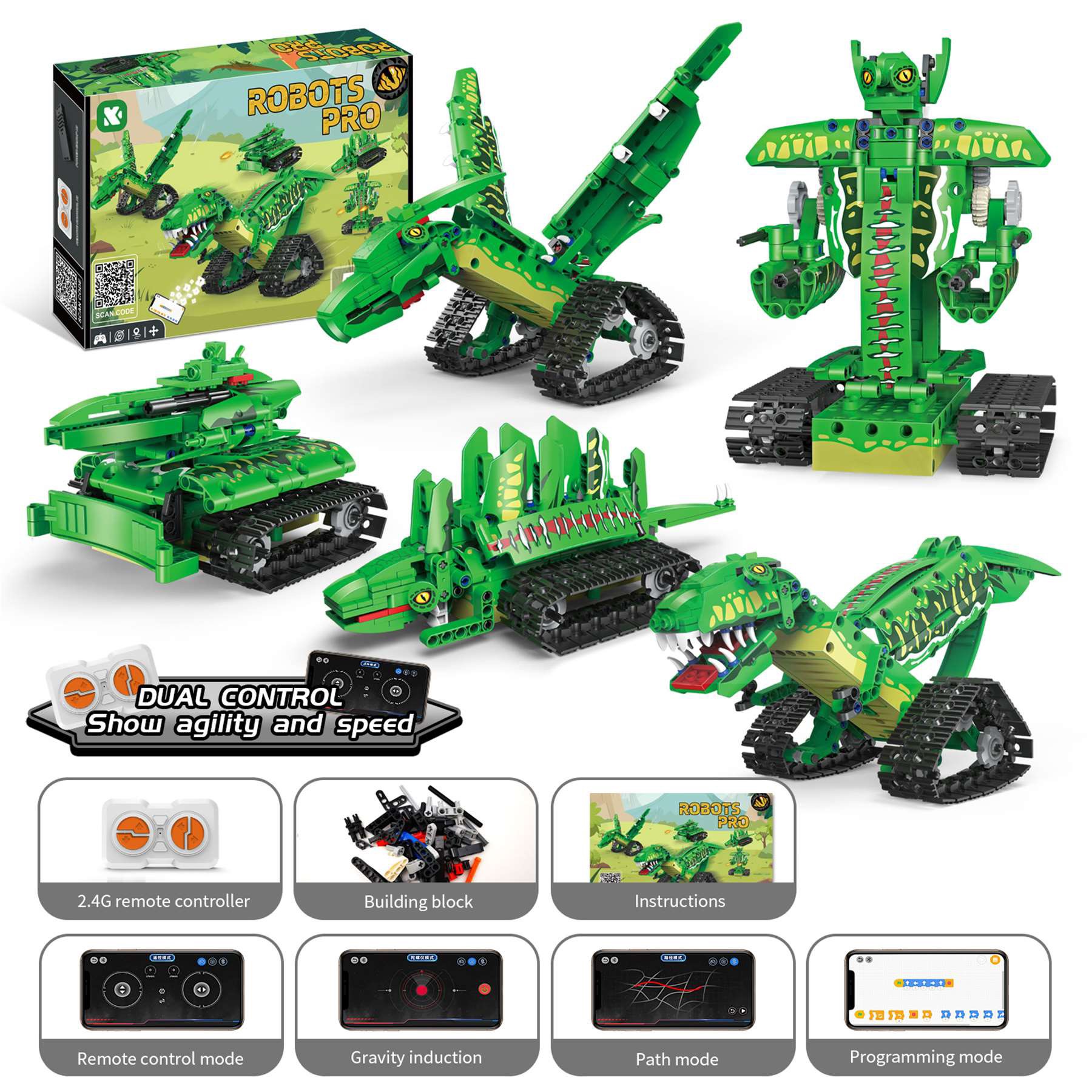 5 EN 1 269PCS Dinosaure Blocs de Construction Robot de Programmation