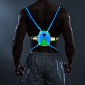 เสื้อกั๊กนิรภัย LED สำหรับวิ่งสะท้อนแสงด้านหน้ามองเห็นได้ชัดเจนเข็มขัดยางยืดปรับได้
