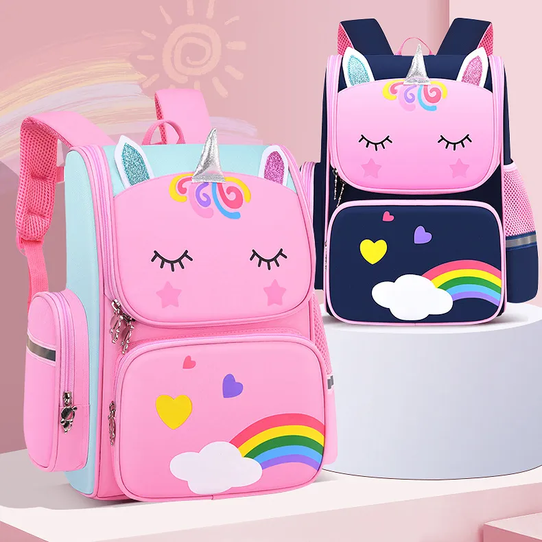 Mochilas escolares con dibujos de unicornios para niños, morral escolar a la moda, práctico, de viaje