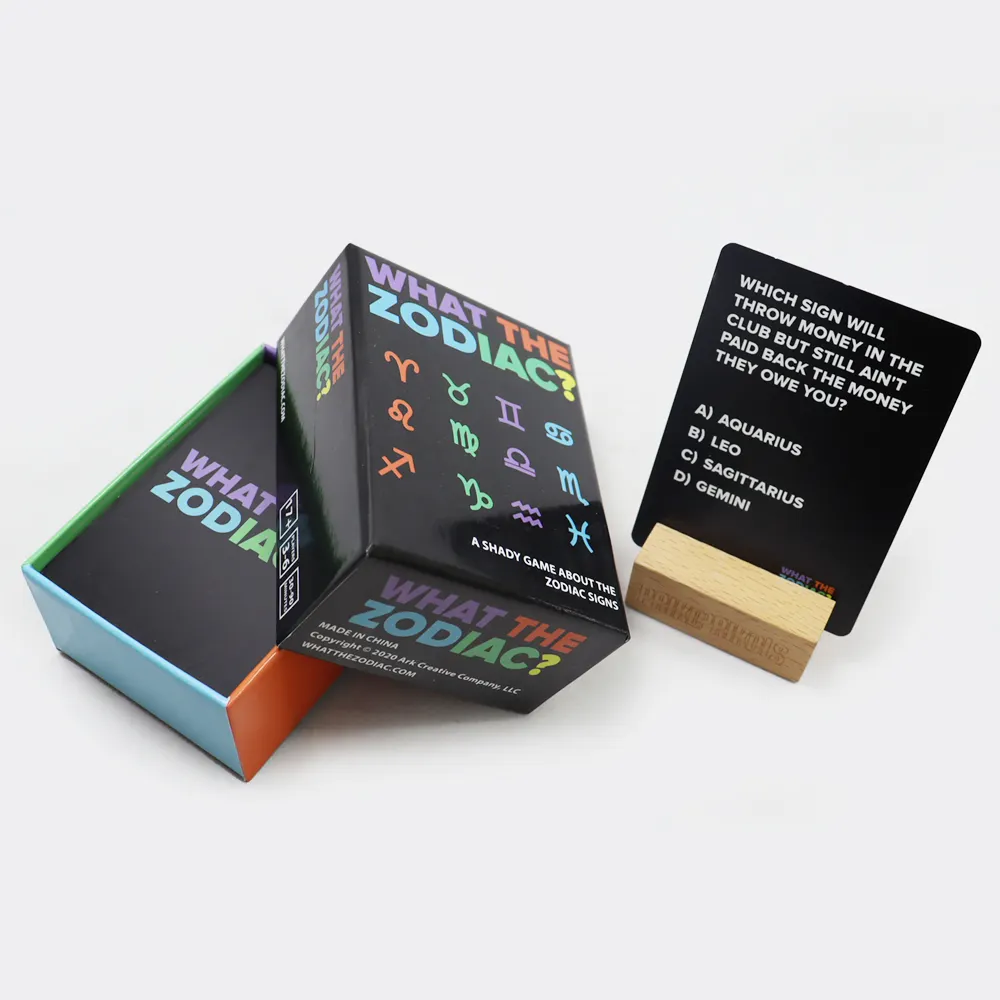 OEM 사용자 정의 디자인 자신의 로고 블랙 대화 카드 게임 인쇄 성인 별자리 질문 게임 카드 친구와 함께