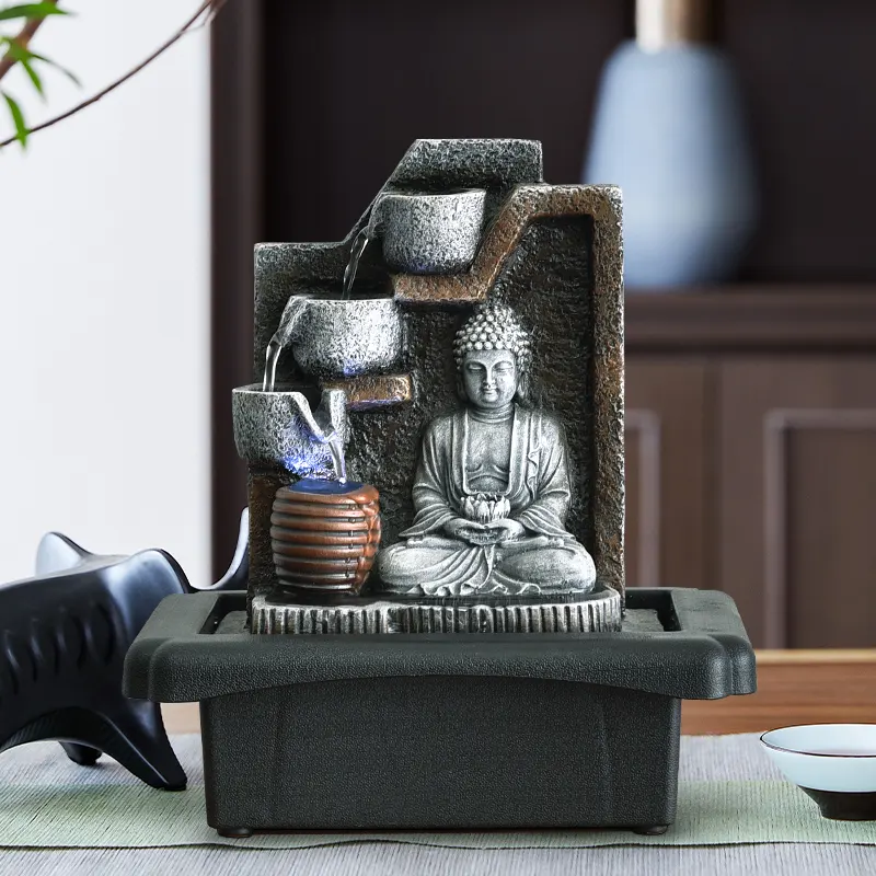 Fuente de agua de Buda para decoración del hogar, fuente de agua de mesa de cascada para interiores de meditación Zen, novedad