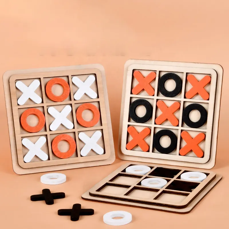 Holzpädagogisches Tictactoe-Tisch-Puzzle-Spiel Kindergarten Logisches Denken Trainingsspielzeug für Kinder Montessori-Material