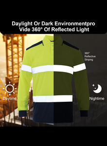 100% Polyester Long Sleeve Breathable Mesh Yellow Safety Vest Hi Vis Reflective Polo Tshirt for Men T Shirt FG-04L