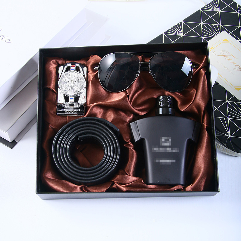 5-piece set-sunglasses automatic buckle head belt perfume gift b