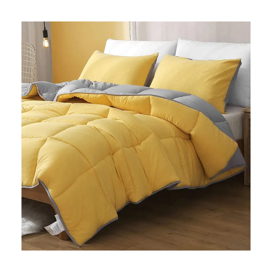 Couette double, literie matelassée de jaune, pour lit double, avec onglets d'angle