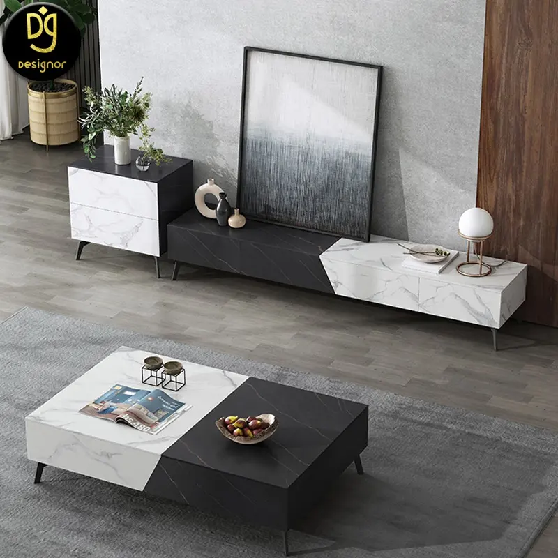 DG-mueble de sala de estar moderno, mueble de pared con diseños de mesas de centro de mármol dorado y soporte de tv esquinero