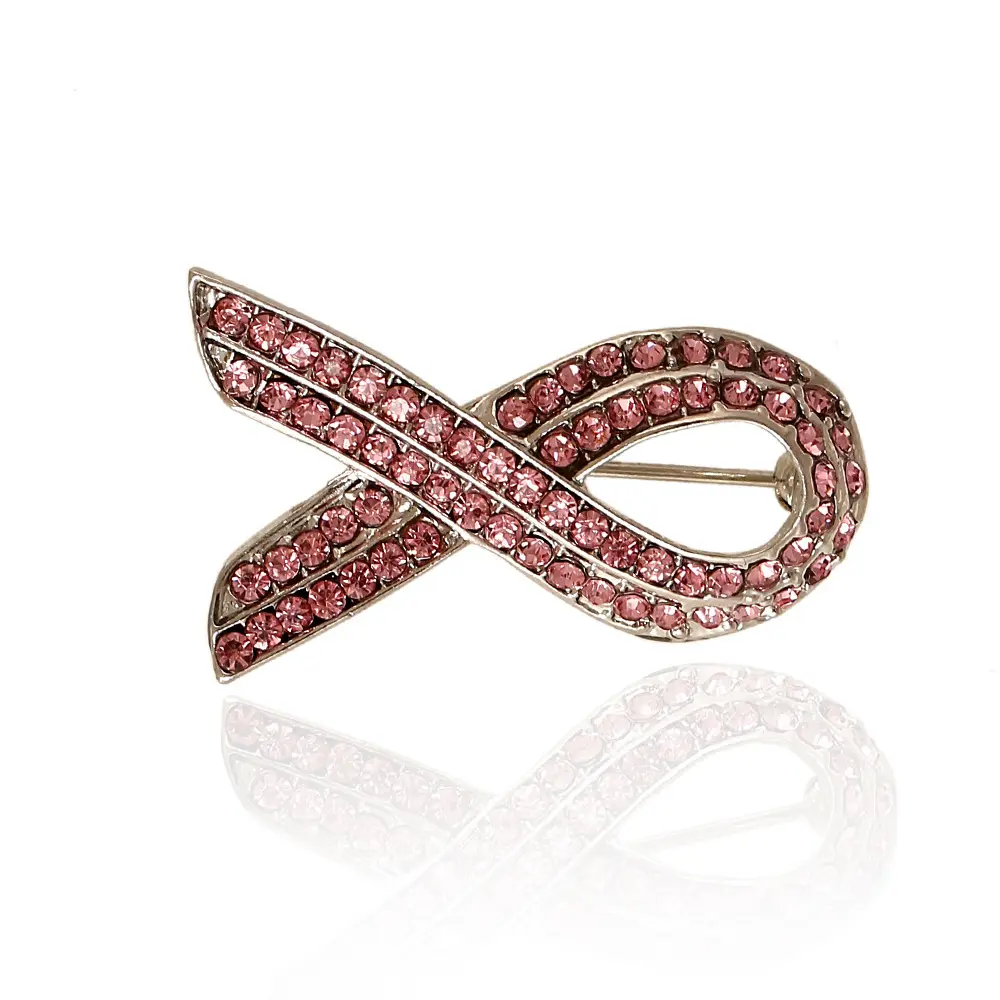 Pink Crystal Bowknot mama câncer consciência fita broche Pin caridade festa jóias aniversário para o dia AIDS e câncer de mama