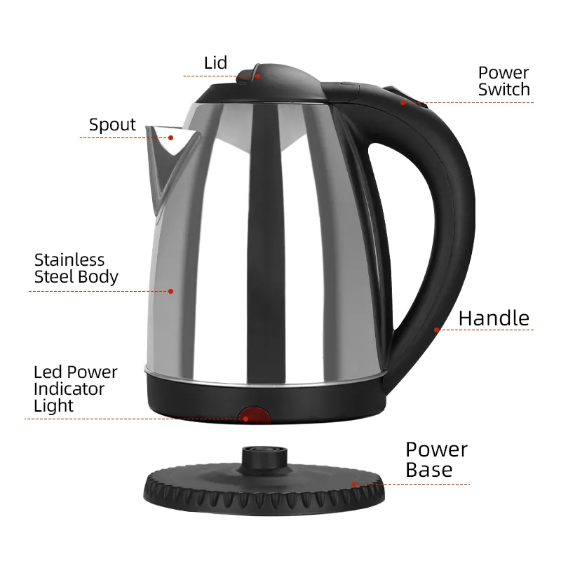 Aliyons 220V Double Wall Hot Water Hotel Tea Stainless Steel Water Electric Kettle