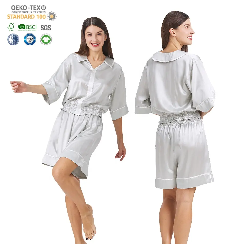 Fabriek Direct Deal Lady Home Nachtkleding 100% Moerbeizijde Voor Dames Slaap Gebruik Twee Stuks Set Korte Mouwen Homewear