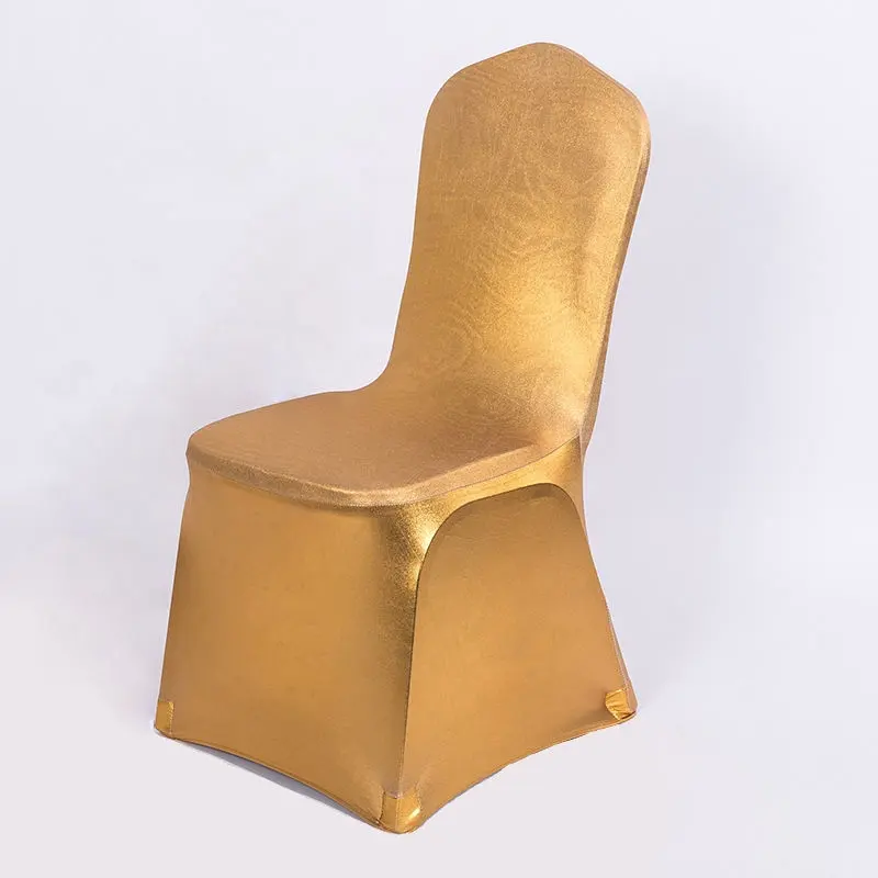 Funda Universal de LICRA para silla, cubierta elástica de color dorado y metálico brillante con estampado en caliente para decoración de banquetes, hoteles y bodas, venta al por mayor