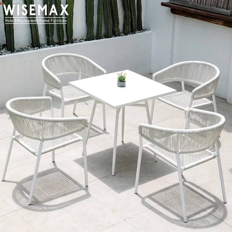 WISEMAX-mesa de comedor de ratán de acero al carbono, muebles para exteriores, sillas de comedor, juego de mesa y silla, color blanco