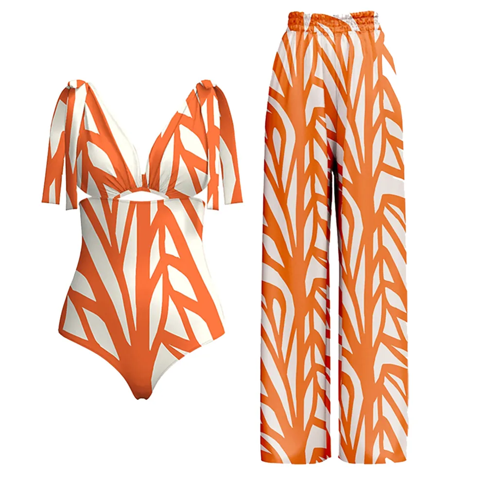 Costumi da bagno interi con stampa geometrica 2023 Fashion Colorblock Hollow Out bikini Cover Up costume da bagno da donna di lusso Beachwear