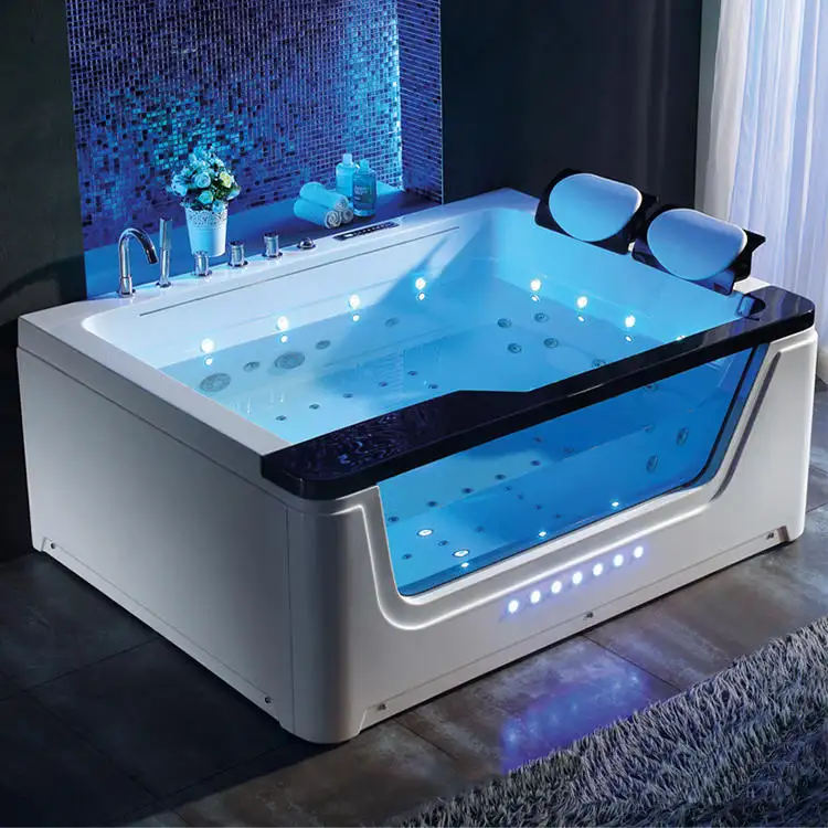 Bain tourbillon pour 2 personnes baignoire de massage en acrylique hôtel bain de luxe hydromassage autoportant