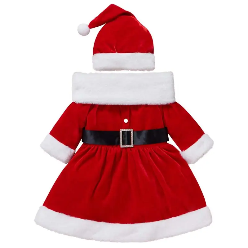 2022 Ano novo 1-5Year Bebê Menina Vestido Vermelho Do Natal de Papai Noel de Veludo Inverno de Manga Comprida Bebê KGCD-030