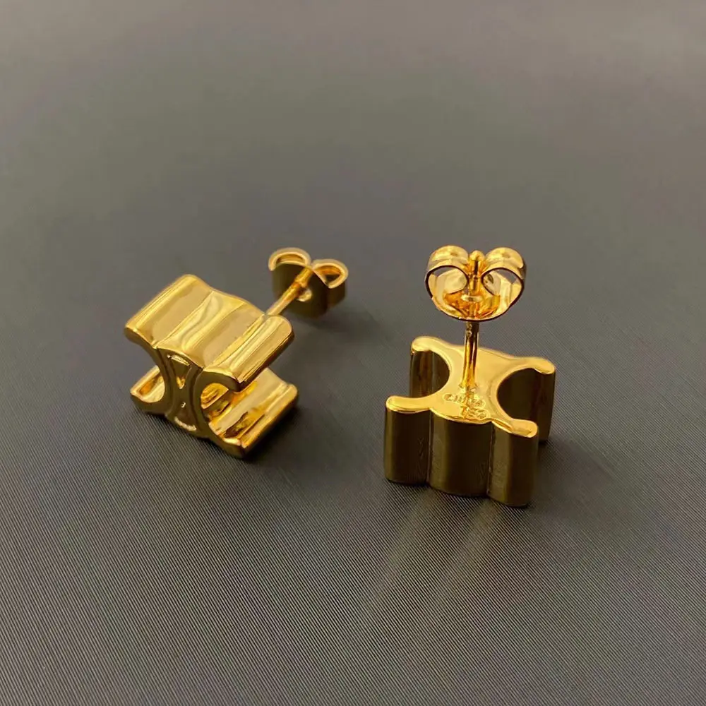 Pendientes de tuerca de oro chapados en cobre francés S925 aguja de plata temperamento pendientes de alta calidad joyería de las mujeres